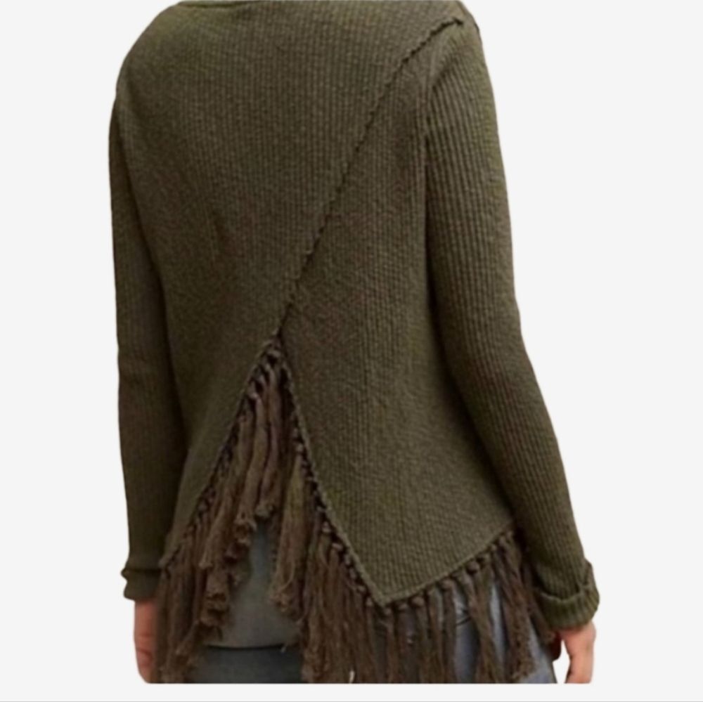 Anthropologie Eri + Ali Ribbed Fringe Top Size Medium Boho Festival Tassel Knit - Picture 3 of 12